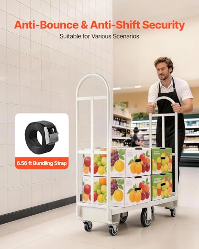 VEVOR 2000LBS Heavy-Duty U-Boat Cart, Platform Truck Dolly with 6 Wheels & Dual Detachable Handles, Heavy Duty Steel Utility Cart for Warehouse/Manufacturing Plant/Logistics Center/Job Site - size: 60.0 x 16.1 x 59.5 in/ 1525 x 410 x 1510 mm