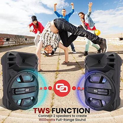 Pyle 12'' Portable Bluetooth Speaker System - 800 Watts - Karaoke Speaker w/ Latest DJ LED Lights, USB/FM/BT/Aux/Remote Control/Mic Inputs & Built-in Rechargeable Battery PPHP1243B - style: 800 Watts