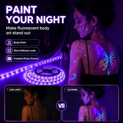 66 Foot Black Light Strips & Remote, Dimmable Flexible 1200 LEDs | 12V Blacklights Strip for Halloween Glow Party Body Paint Birthday Bedroom Room Fluorescent Tapestry Poster Indoor - size: 20 m