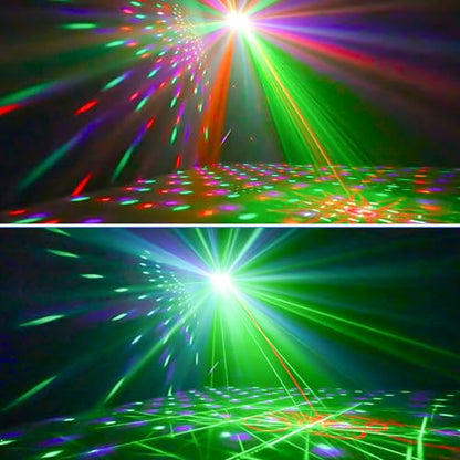 LED Disco Ball Light, Stage Laser Light, 4 Lens Laser Show, 2 Strobe Eyes Effects, Sound Activated, Remote Control, for Home Parties Holiday Christmas Birthday Wedding Karaoke DJ Club Bar Pub, Black