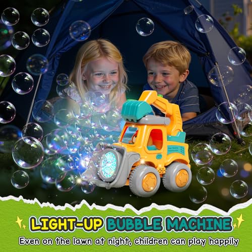 Bubble Machine for Kids 3-6, Construction Truck Bubble Lawn Mover | 2-In-1 Handheld Push, Automatic Bubble Blower With Led Lights, USB Rechargeable, Bubbles Toy for Kids Boy Girl 3-6 Year Old