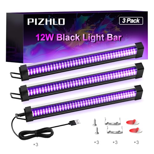 3 Pcs Black Light Bar, 12W 1ft USB Blacklight Strip Light for Glow Party, Magnetic Black Light Strip Tube, Portable LED Black Light for Fluorescent Tapestry Poster Body Paint Christmas Cabinet