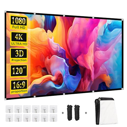 Projector Screen 120 inch，Portable Movie Projector Screen 16:9 HD Indoor Outdoor Double Sided Rear Projection Screen Video for Home, Party, Office, Classroom - size: 120 inch