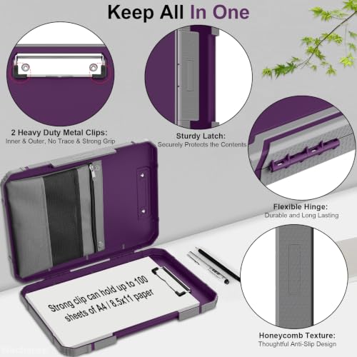 Clipboard, Clipboard with Storage, Heavy Duty Clip Boards 8.5x11, Protective Over Molded Edge, Plastic Clipboards, Contractor Folder with Internal Pen Pouch for Driver (Purple Alfalfa) - color: Purple Alfalfa