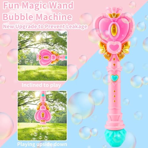 2 Pack Bubble Wand for Kids Princess Heart Bubble Machine Blower Maker Wands Easter Basket Stuffers Outdoor Toys Gifts for 3 4 5 6 7 8 Years Old Toddlers Little Girls - color: Two-pink