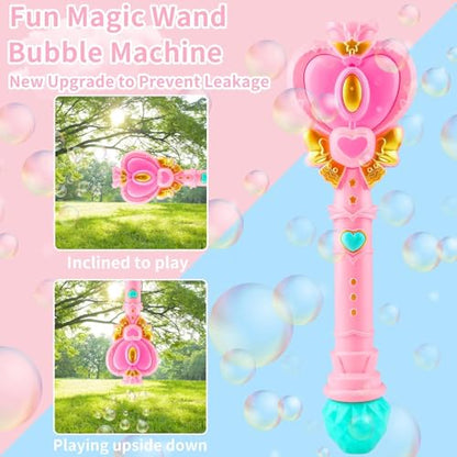 2 Pack Bubble Wand for Kids Princess Heart Bubble Machine Blower Maker Wands Easter Basket Stuffers Outdoor Toys Gifts for 3 4 5 6 7 8 Years Old Toddlers Little Girls - color: Two-pink