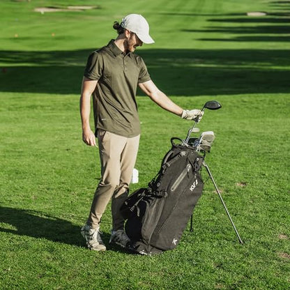 KVV Lightweight Golf Stand Bag with 7 Way Full-Length Dividers, 5 Zippered Pockets, Automatically Adjustable Dual Straps，Elegant Design - color: Black