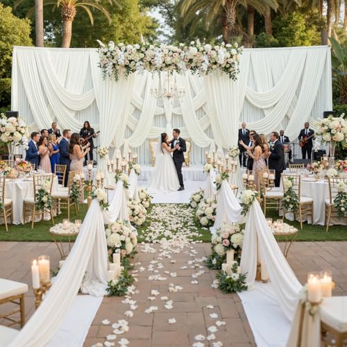 10ft x 15ft Ivory Backdrop Curtain for Wedding Party 2 Panels 5x15ft Wrinkle Free Silky Polyester Backdrop Drapes Fabric for Birthday Baby Shower Graduation Photography Stage Background Decorations - color: Ivory, size: 10ft x 15ft (W5' x H15', 2panels)