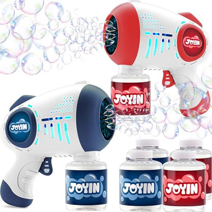 JOYIN 2 Kids Bubble Guns with 4 Bottles Solution, Automatic Bubble Machine Gun with 8 Holes for Kids, Adults, Summer Toys, Easter Basket Stuffers, Birthday Gift, Party Favors-Blue,Red - color: Red, Blue