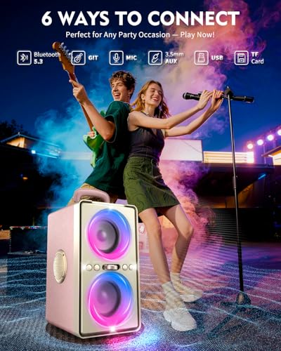 YIER Bluetooth Speaker, 240W Peak Loud Party Speaker with Big Bass, 20H Playtime, TWS, BT5.3, Large Portable Wireless Boom Box with LED Light for Outdoor Backyard Beach Home (Leather Pink) - color: Leather Pink