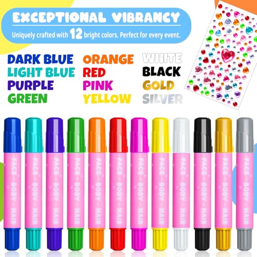 Drawdart Face Painting Kit for Kids- 12 Vibrant Colors Face Paint Crayons- Safe and Washable Face Paint Sticks for Adults Kids Party, Halloween, Birthday Makeup