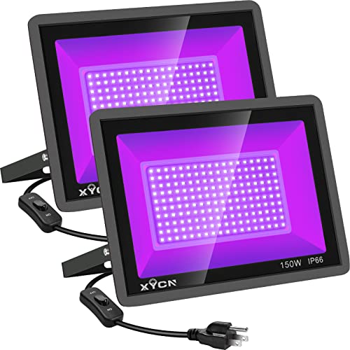 XYCN 2 Pack 150W Black Light Flood Light, Blacklight with Plug, IP66 Waterproof for Glow Party, Halloween, Neon Glow, Aquarium,Fluorescent Poster,Body Paint,Glow in The Dark - color: 2pack 150w Led Black Light