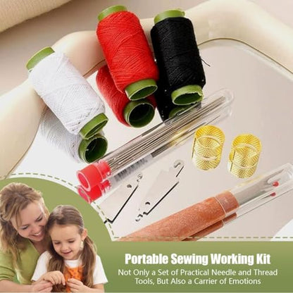 Complete Sewing Kit for Adults with 37 Stainless Steel Needles for Hand Sewing - Big Eye Steel Needles Set Includes Sewing Supplies, Thread & Portable Bag for Crafts.