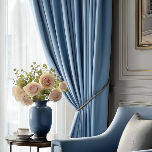 FMFUNCTEX Velvet Blackout Curtains Blue Thermal Insulated Curtains for Bedroom Living Room Darkening Curtains 72 Inches Long Soft Luxury Heavy Rod Pocket Slate Blue Drapes Dining Room 2 Panels Set - color: Slate Blue, size: 52"W x 72"L (Pack of 2)