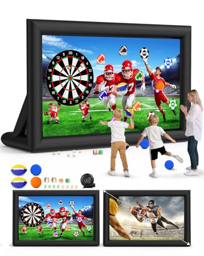 3-in-1 20FT Inflatable Projector Screen - Outdoor Movie Screen, Dart Board and Football Target with 250W Blower, Front/Rear Screen for Celebration & Outside Movie Night - size: 20FT