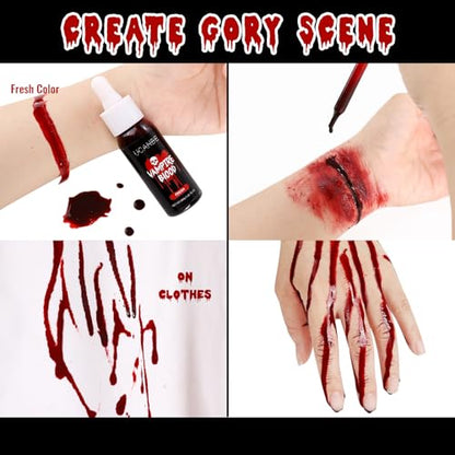 UCANBE Halloween Dripping Fake Blood Realistic Blood Drops Body Paint Washable Fake Blood Makeup Kit For Zombie Vampire Clown Monster Clothes Costume Cosplay SFX Special Effects Makeup 30ML(Fresh) - color: Fresh