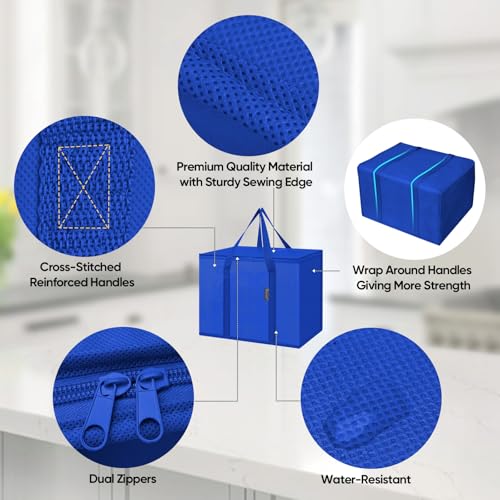 BALEINE Insulated Reusable Grocery Bags with Zippered Top, Large Cooler Bag - color: Midnight Blue, size: 2 Pack