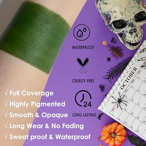 SUNNYVALE Halloween Wicked Witch Green Face Body Paint Stick Cream, Dark Green Eye Black Football for Sport Accessories, Hypoallergenic Grease Foundation Cosplay Hulk Camo Hunting Painting Makeup - color: Green