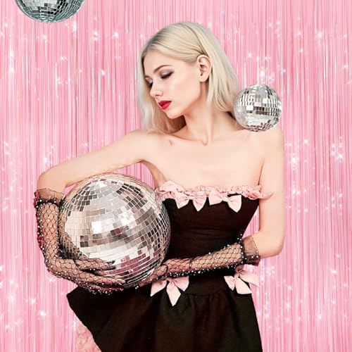 GCB 2Pack Pastel Pink Foil Fringe Tinsel Curtains, Pink Backdrop Streamers | Door Streamers, Party Backdrop for Birthday, Wedding, Baby Shower, Bridal Shower, Bachelorette, Holiday Photo Booth Props - color: 2pack Macaron Pink Streamers
