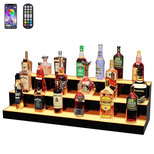 MESAlLUP 40 Inch 3 Tier Lighted Liquor Bottle Display Shelf, LED Bar Shelves with APP or Remote Control, Mulit Color Lighting for Home Mini Bars Decor, Restaurants & Party Use, Acrylic Stand - size: 3 Tiers 40 inches