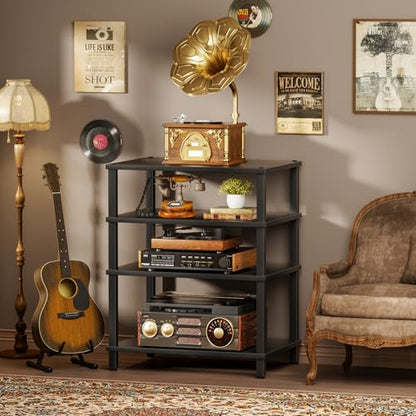 LELELINKY 4-Tier AV Media Player Stand, Black Stereo Cabinet, Modern Stereo Cabinet, Wooden TV Stand,Game Console Shelf, Multifunctional Entertainment Center, Suitable for Home, Conference Room - color: Black, size: 4 Tier