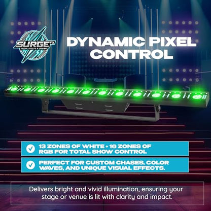 SurgeFX SF-WM312 LED Wash Matrix Bar Light, DMX RGB Pixel Control Stage Lighting Bar with Warm White LEDs, Sound Activated DJ Light for Concerts, Clubs, Weddings and Event Lighting
