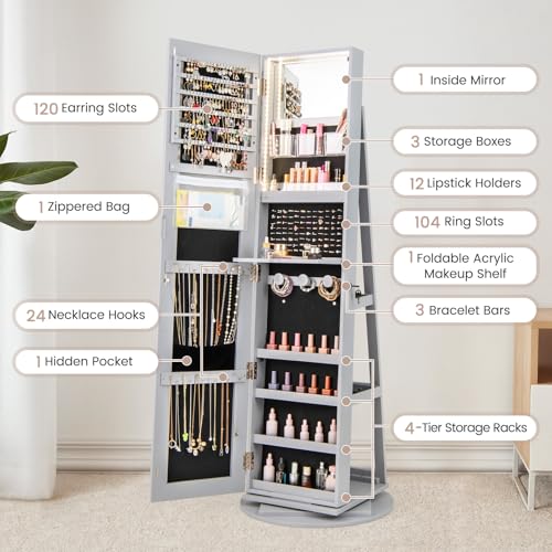 LOKO 360° Swivel Jewelry Cabinet, Lockable Jewelry Organizer (Gray) - color: Gray
