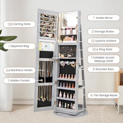 LOKO 360° Swivel Jewelry Cabinet, Lockable Jewelry Organizer (Gray) - color: Gray