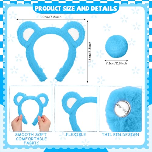 4 Pcs Bear Ears Headband Wrist Leg Wraps for Mardi Gras | Plush Furry Accessories for Costume Party Masquerade, 70s Themed Cosplay, Soft Wrist Cuffs Boot Covers, Easy on Off - color: Blue