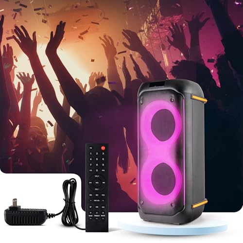 Pyle 컴팩트 블루투스 PA 파티 스피커 시스템 - 160W 휴대용 노래방 기계, 내장 배터리, TWS, 마이크 우선 순위, USB/SD/BT/FM, 플래시 LED 조명, 듀얼 16.5cm(6.5인치) 스피커, 29.5 x 29.5 x 64cm(11.6 x 11.6 x 25.25인치) - style: 휴대용 케이스 없음