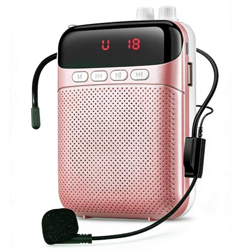 Portable Voice Amplifier for Teachers with Bluetooth, 2400mAh Rechargeable Headset Microphone Amplifier and Waistand,Portable Meagaphone Speaker Mic for Teachers,Tour Guides,Classroom,Yoga(Rose) - color: 1Pcs Rose Gold
