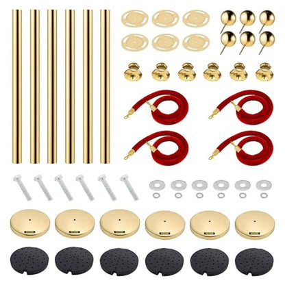 Vevor Velvet Ropes and Stanchion Post with Ball Top and Four Way Connection for Crowd Control Barriers, Safety, and Protection, Gold