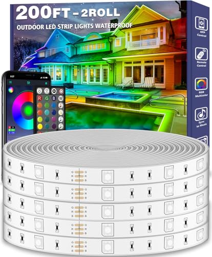 AILBTON 200ft Outdoor LED Strip Lights Waterproof,IP68 Outside Led Light Strips Waterproof with Bluetooth App Remote Control,Music Sync RGB Exterior Led Rope Lights,for Balcony,Deck,Roof,Garden,Pool - size: 200FT