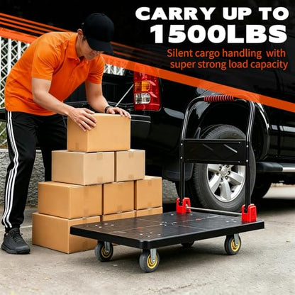 1500 lb Folding Platform Truck Cart with 5" Silent TPR Wheels, Heavy Duty Flatbed Push Cart Dolly, Foldable Moving Utility Cart for Warehouse Garage Office Home, Black - color: 1500 Lb - 43.5" X 25.5"