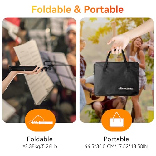 K KASONIC - Dual-Use Folding Sheet Music Stand & Desktop Book Stand with Portable Carrying Bag, Sheet Music Folder & Clip Holder (Black)