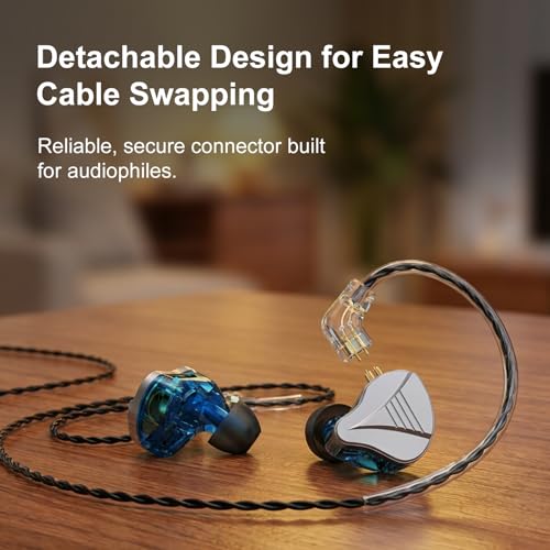 In Ear Monitor Headphones Dual Magnetic Dynamic Driver IEM with Mic, Blue | Hybrid Banlance Armature with Dynamic in Ear Headphones IEM Earphones Gaming Earbuds - color: YJS-819-Blue with Mic