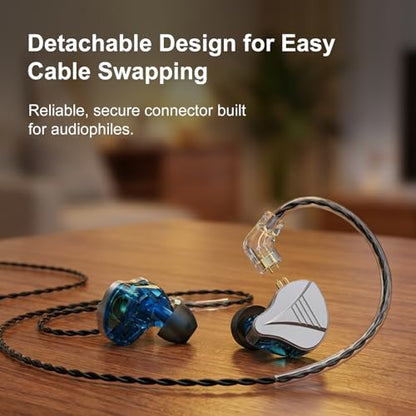 In Ear Monitor Headphones Dual Magnetic Dynamic Driver IEM with Mic, Blue | Hybrid Banlance Armature with Dynamic in Ear Headphones IEM Earphones Gaming Earbuds - color: YJS-819-Blue with Mic