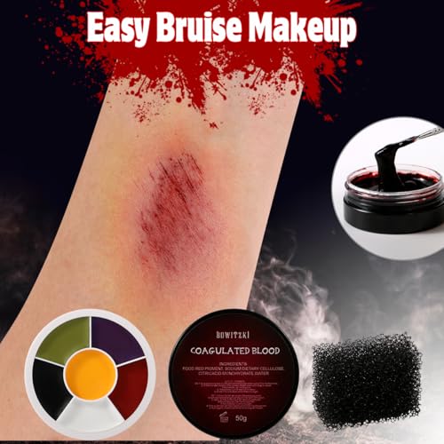 Bowitzki Professional SFX Makeup Kit – Special Effects Makeup Kit with Fake Blood, Coagulated Blood, Liquid Latex, Bruise & Zombie Face Paint for Halloween, Cosplay, Horror FX, Theater