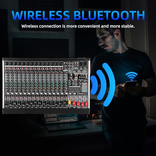 16 Channel Audio Mixer Professional Sound Mixing Board with 99 DSP Effects, 7-band EQ Digital DJ Mixer Console w/USB Bluetooth MP3 for Recording, Independent 48V Power & Mute Button - size: 16 Channel - 22.1inch