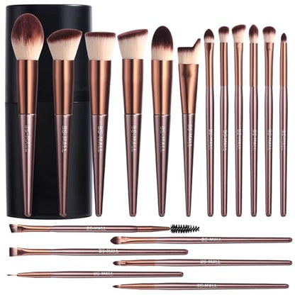 BS-MALL Makeup Brush Set, 18 PCS Professional Makeup Brushes with Case, Premium Synthetic Foundation Powder Concealer Blush Eyeshadow Brushes, Complete Face & Eye Makeup Kit for Beginners & Pros - color: C-Brown