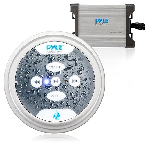 Pyle Waterproof Bluetooth Marine Amplifier Receiver - Weatherproof 2 Channel Wireless Amp for Stereo Speaker with 600 Watt Power, Wired RCA, AUX and MP3 Audio Input Cable - Pyle PLMRMBT5S (Silver)