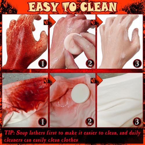 5PCS Halloween Fake Blood Makeup Kit, Fake Blood Spray 50ML + Dripping Blood 50ML + Coagulated Blood 1.41oz + Stipple Sponge + Cleansing Soap, Fake Blood Washable for Clothes Face Vampire SFX Makeup - color: Dark + Fresh (5PCS Kit)