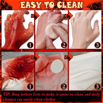 5PCS Halloween Fake Blood Makeup Kit, Fake Blood Spray 50ML + Dripping Blood 50ML + Coagulated Blood 1.41oz + Stipple Sponge + Cleansing Soap, Fake Blood Washable for Clothes Face Vampire SFX Makeup - color: Dark + Fresh (5PCS Kit)