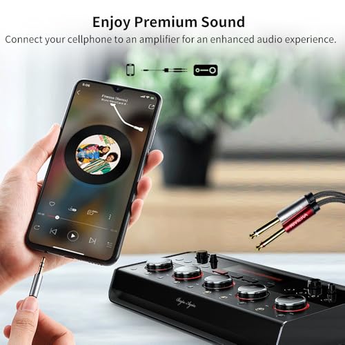 RIVIERA 20FT/6.0M Audio Cable 3.5mm 1/8" TRS to Dual 6.35mm 1/4" TS Braided Sheild Copper Wire and 24K Gold Plated Low Noise with Braided Nylon Jacket for Digital Players & Musical Instruments - color: 1/8 TRS-Dual 1/4 TS Black, size: 20FT/6.0M