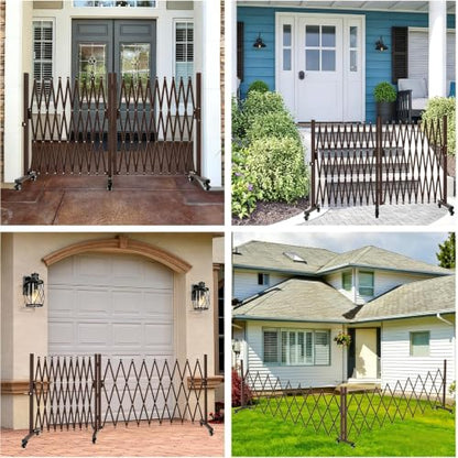 Expandable Driveway Gate with Casters, Portable Metal Folding Security Gate, 209" Wide Aluminum Garden Fence, Outdoor Dog Fence for Yard in Coffee, 39.76 * 213 - color: Coffee