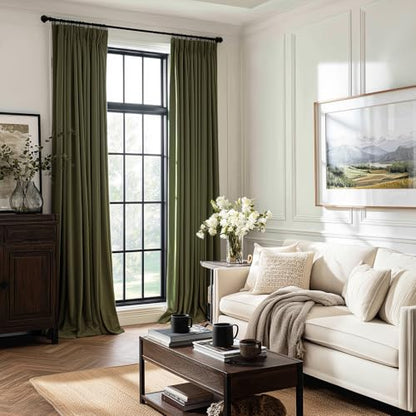 92 Inch Long Olive Green Velvet Blackout Curtains for Bedroom Luxury Moody Soft Velvet Pinch Pleated Drapes with Track Hooks Nursery Quiet Elegant Style,Apartment,2 Pcs Set,92 Inches Length - color: Olive Green, size: 40"W x 92"L (Pack of 2)
