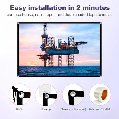 60-Inch Anti-Light Projector Screen, 4K HD 4:3 Portable Outdoor Movie Screen, Black Backing Foldable Indoor Projection Screen with High Gain & 160° Viewing Angle for Home Theater, Camping, RV