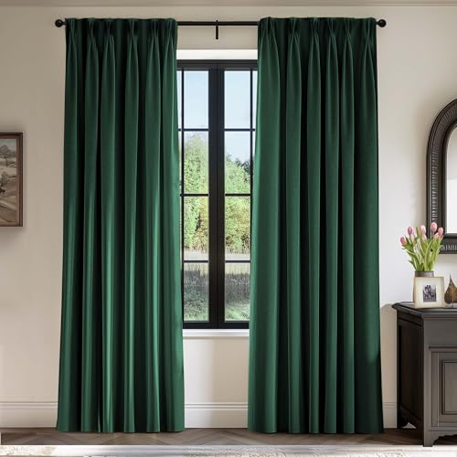 Lazzzy Green Velvet Curtains 84 Inch Long Blackout Pinch Pleated Thermal Room Darkening Drapes Luxury Back Tab Window Treatments for Bedroom Living Room 2 Panels, 52 x 84 Inch, Emerald Green - color: Emerald Green, size: 52"W x 84"L (Pack of 2)