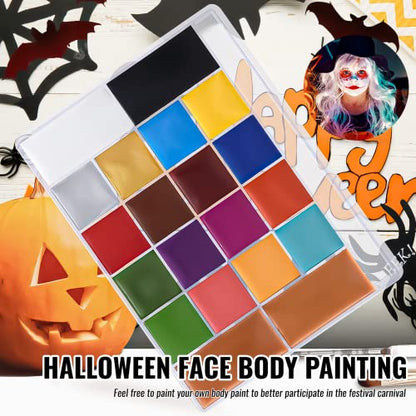 SOVONCARE Oil-Based Face Painting Kit Professional, 20 Colors Face Paint Halloween Makeup Set, Professional Face Painting Kit with 12 Brushes for Cosplay, SFX, Party & Special Effects Makeup - color: #1 Oil based-20 colors