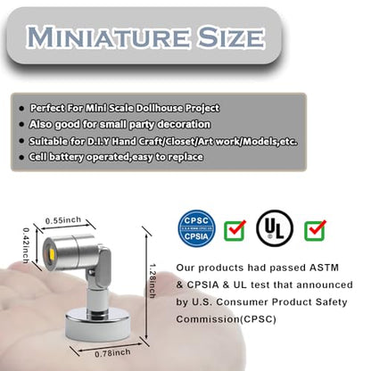 Suzeyar Metal Miniature LED Lights,Tiny Spot Light with Magnet Base,Battery Operated LED Lights,Wireless Miniature Spot Light for Artwork Painting,Jewelry Showcase,DIY Hand Craft (Blue) - color: Blue